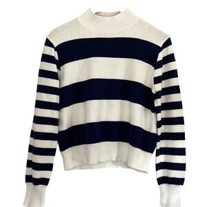 J. Crew Cotton Navy Blue/Ivory Rugby Stripe Mock Neck Long Sleeve Sweater, M
